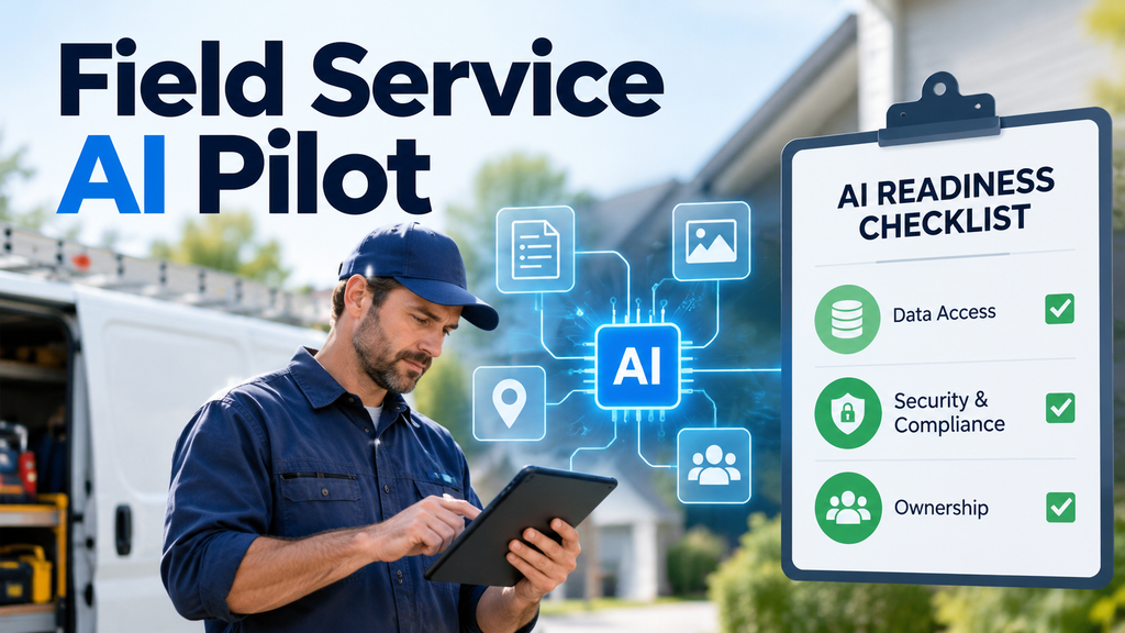 Field service AI pilot readiness checklist covering data access, security and compliance, and ownership.