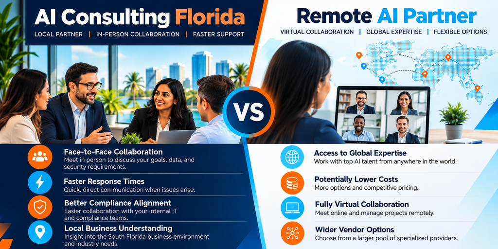 AI consulting Florida: Local vs remote AI partner comparison infographic